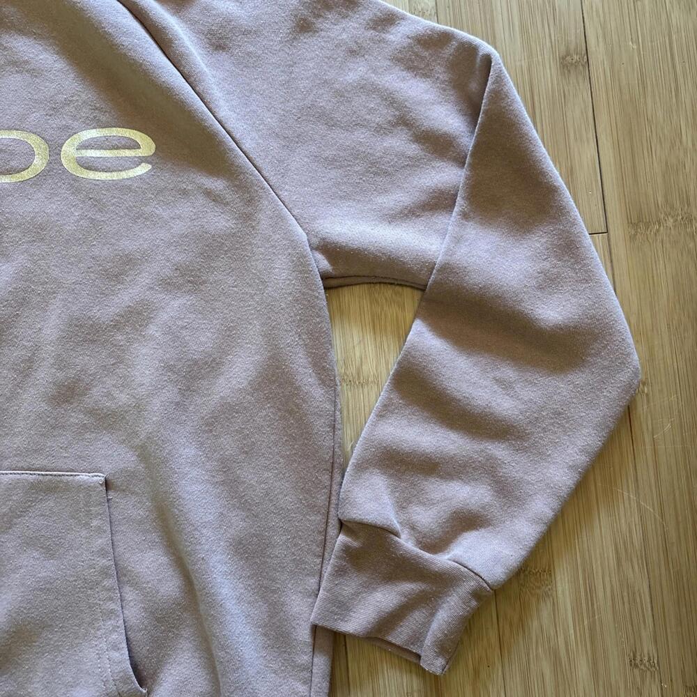BEBE Women’s Pink Metallic Logo Raglan Sleeve Fleece Hoodie Sweatshirt Size L - Picture 3 of 6